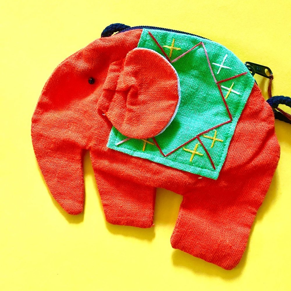 Artisan Orange Elephant Pouch Bag